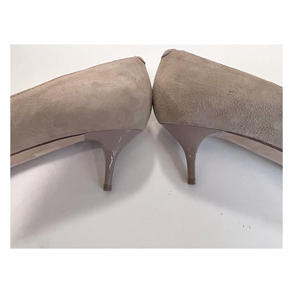 JIMMY CHOO Taupe Beige Suede Abel Pumps Lacquered HeelSize 39.5